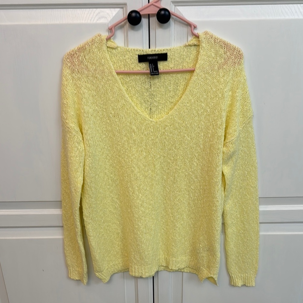 Forever 21 Yellow V-Neck Sweater. Size S.